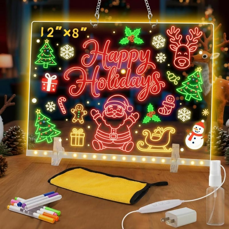 Led Note Board with 7 Colors,Light Up Acrylic Cosmody Drawing Board,Glowing Acrylic Dry Erase Board with Light,Lumiboard Led Boards to Write On,Halloween Gifts for Kids (2PCS 13.7“x10”)